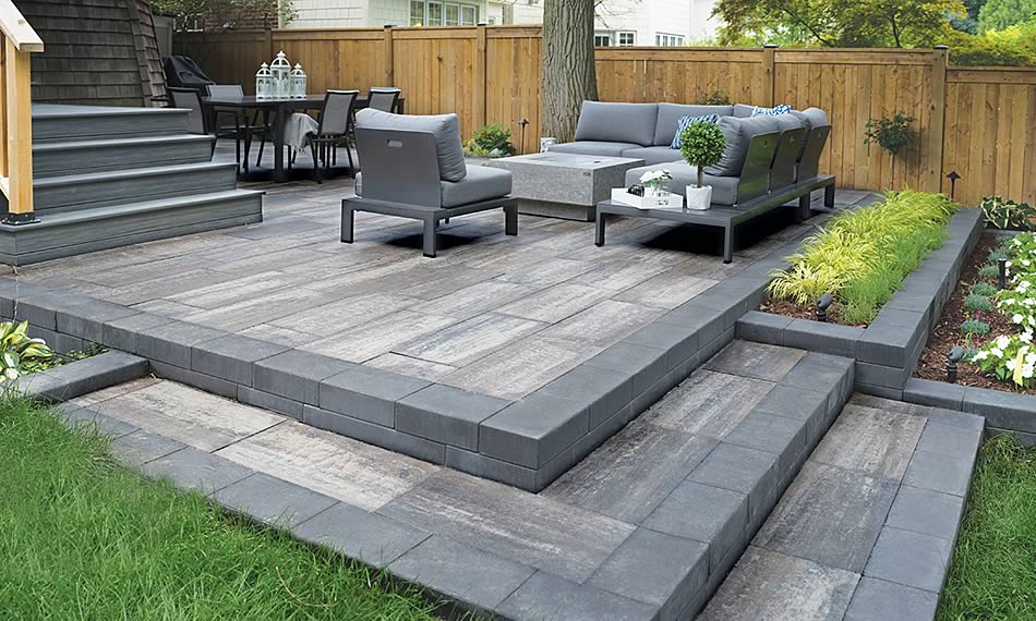Image of a patio featuring Avari (Grey Mix) product with Avari (Ultra Black) border